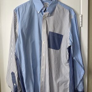 Brooks Brothers 1818 Regent Patchwork Stripe Shirt Large Blue White Non-Iron